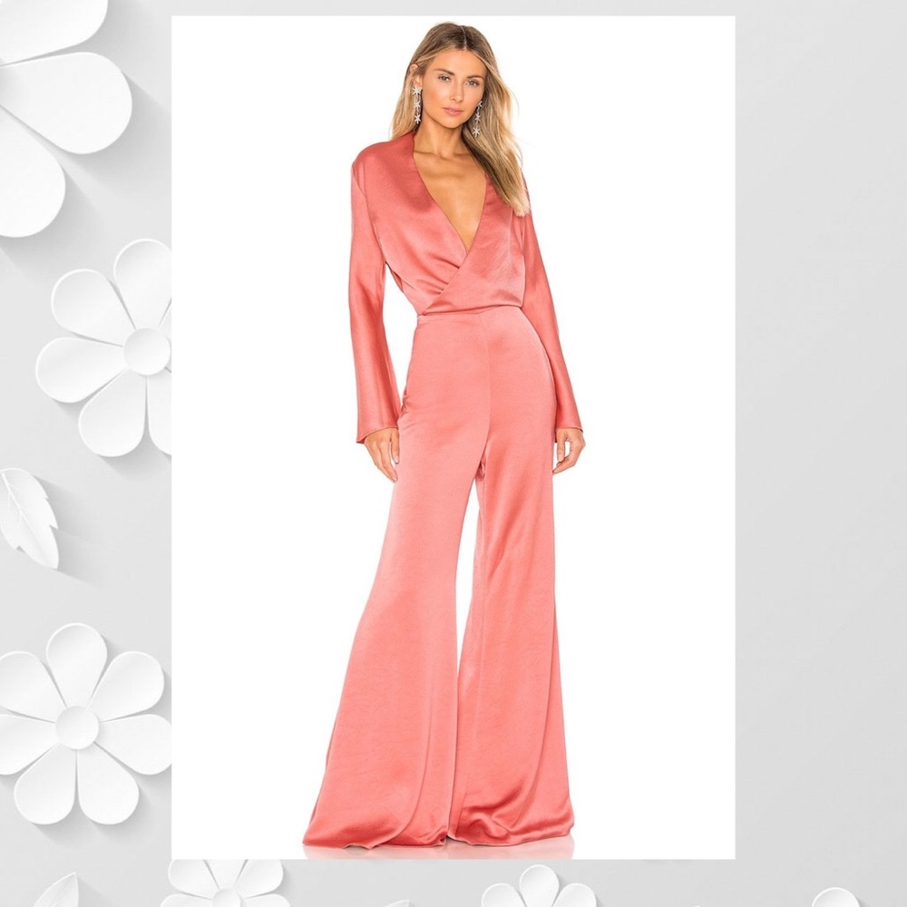 Alexis Peach Raine Flared Satin Romper Jumpsuit L